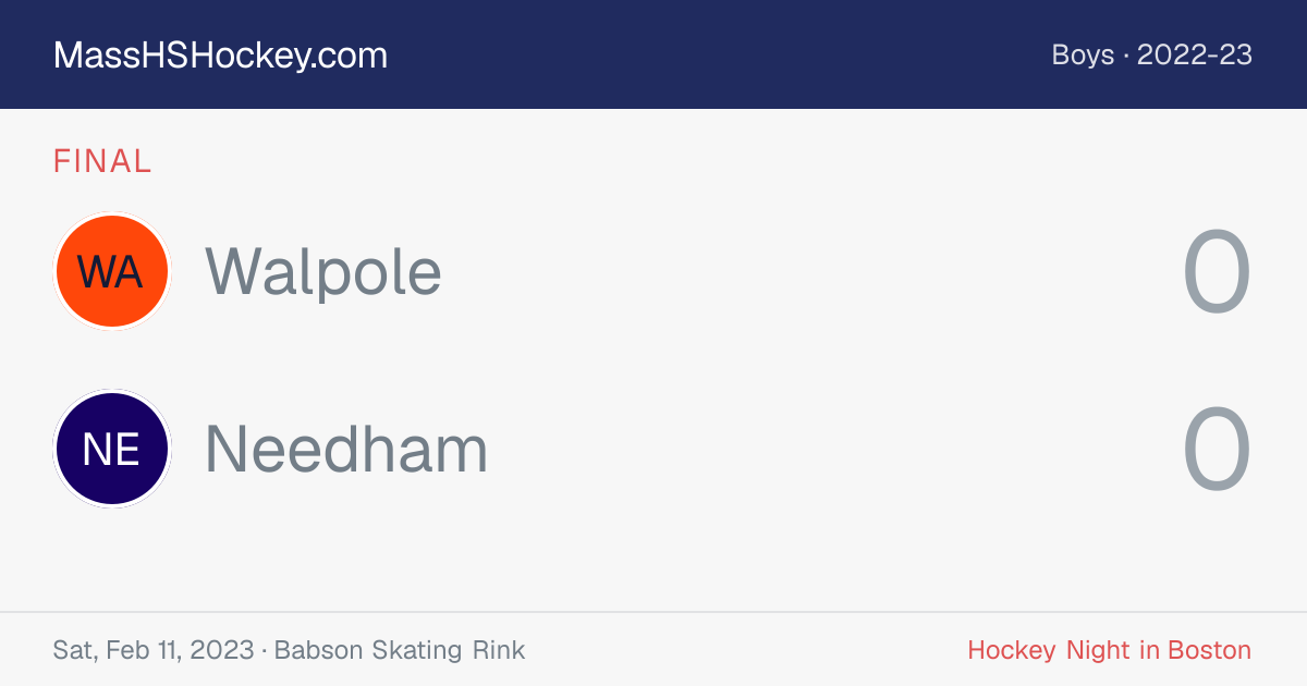 Walpole at Needham score card