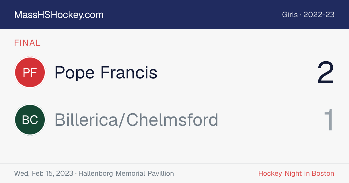 Pope Francis at Billerica/Chelmsford score card
