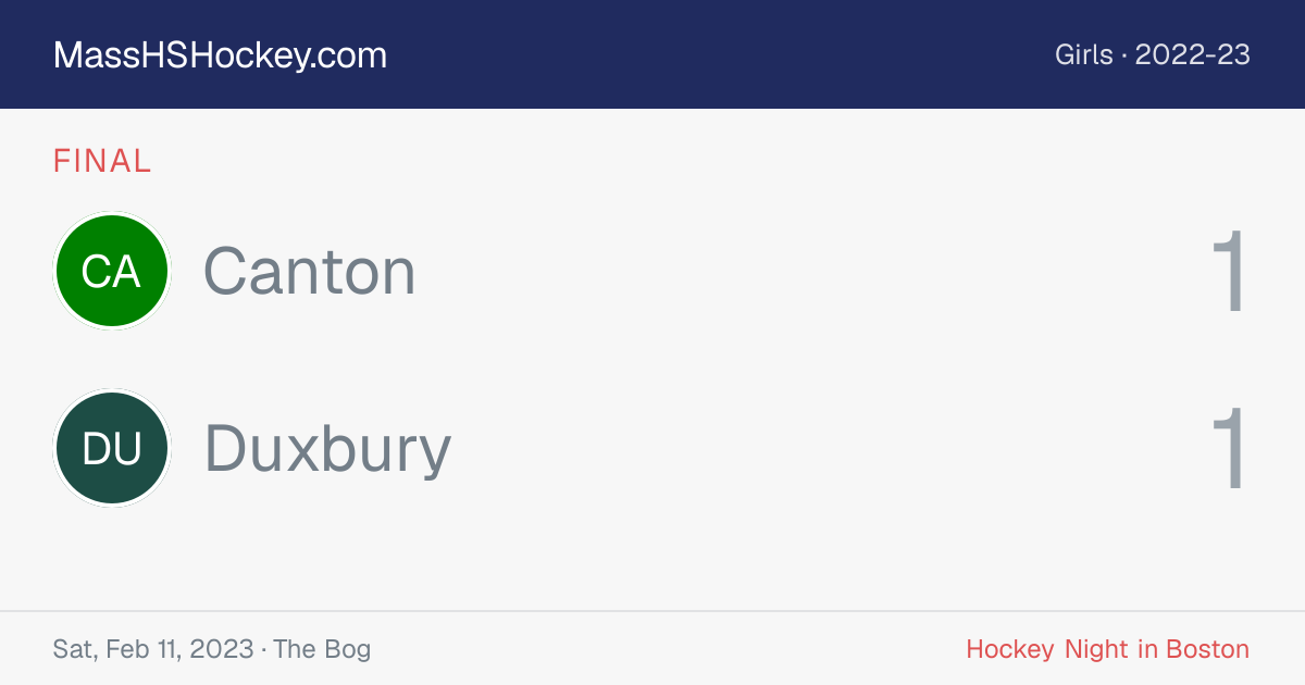 Canton at Duxbury score card