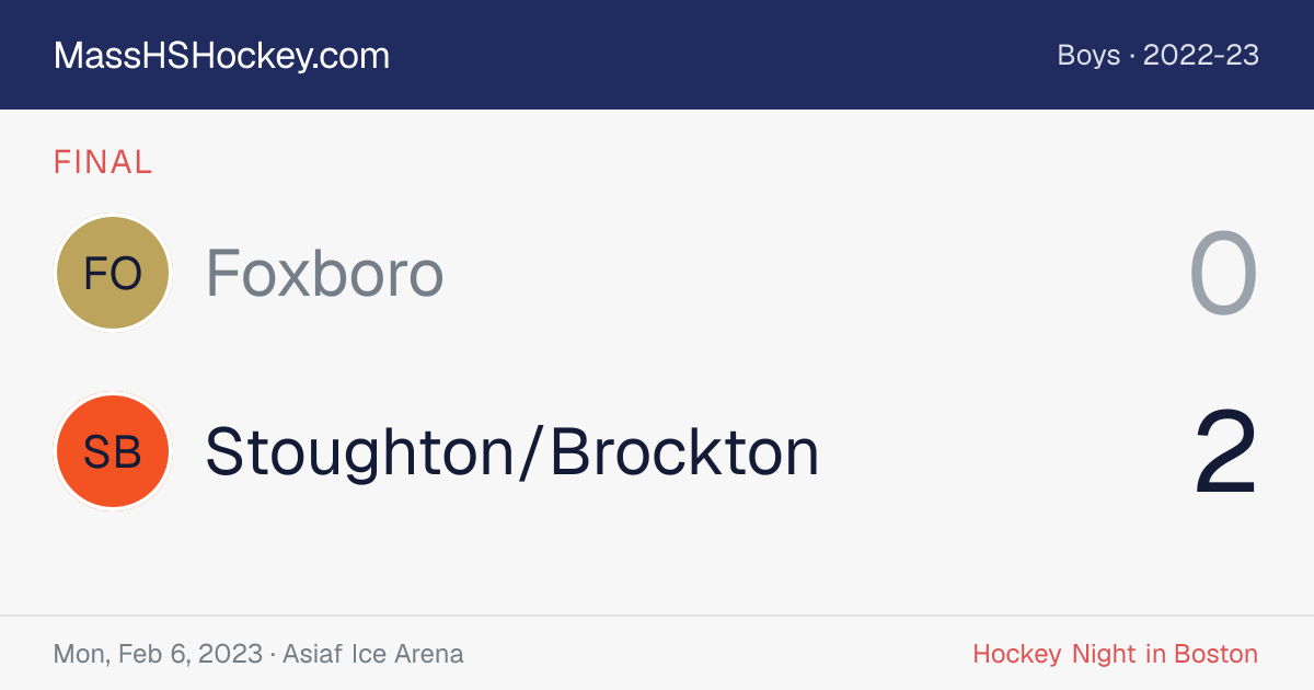 Foxboro at Stoughton/Brockton score card