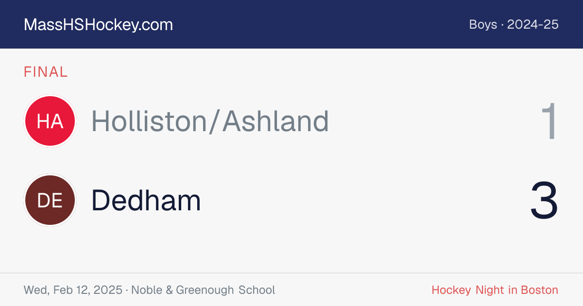 Holliston/Ashland at Dedham score card