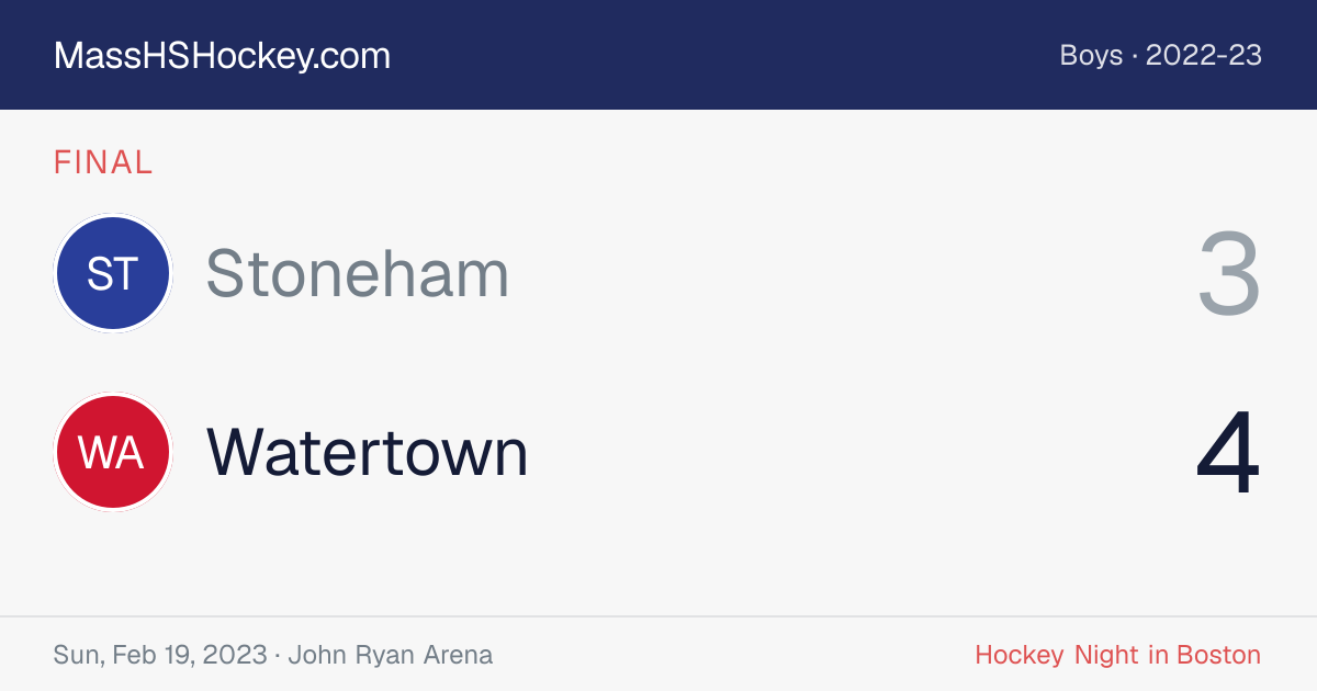 Stoneham at Watertown score card
