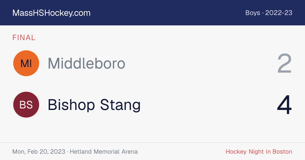 Middleboro at Bishop Stang score card