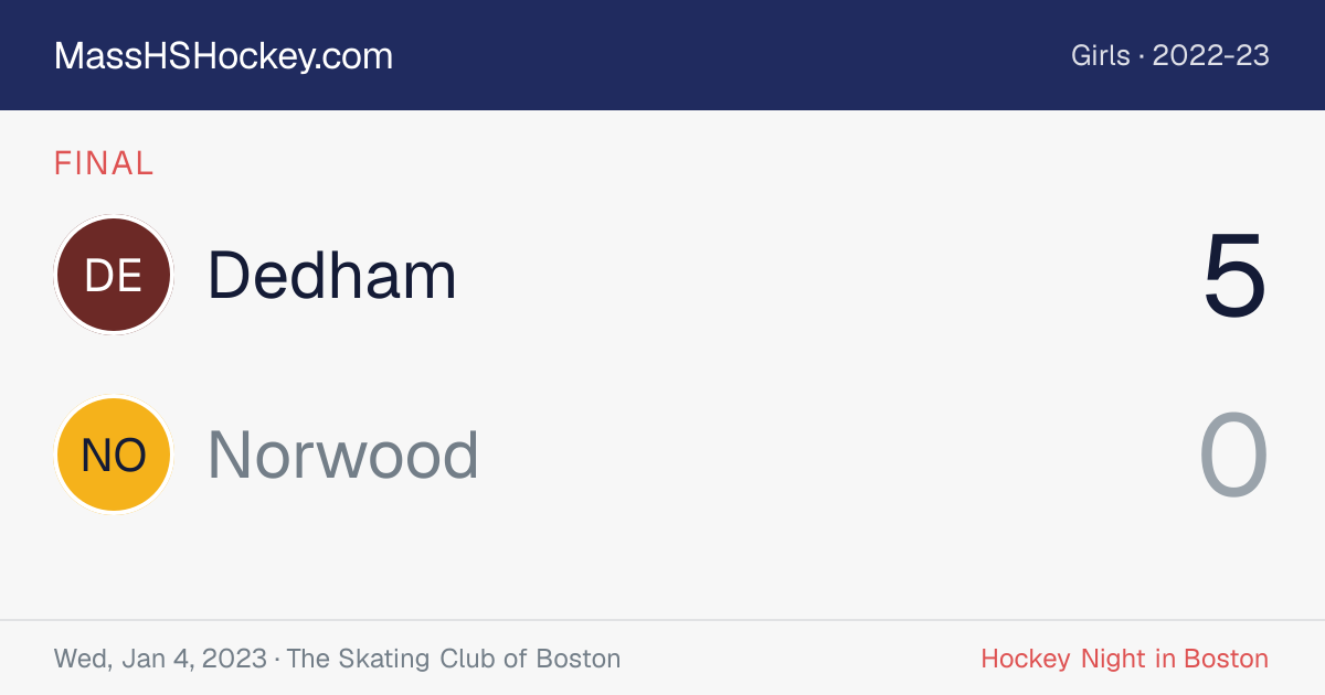 Dedham at Norwood score card