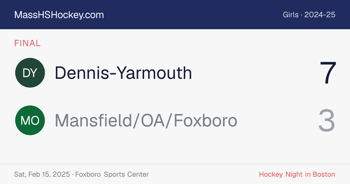 Dennis-Yarmouth at Mansfield/OA/Foxboro score card