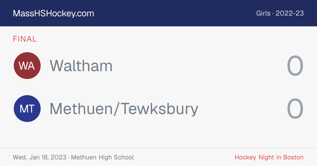Waltham at Methuen/Tewksbury score card
