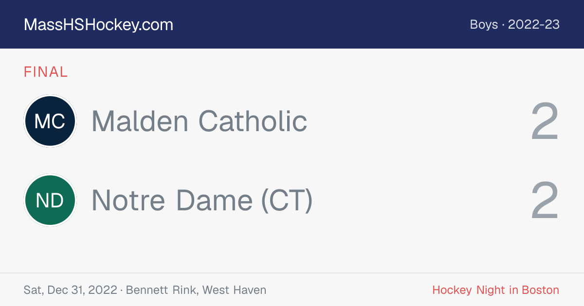 Malden Catholic at Notre Dame (CT) score card