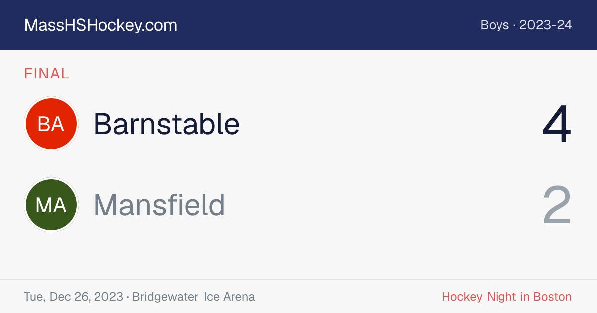 Barnstable at Mansfield score card