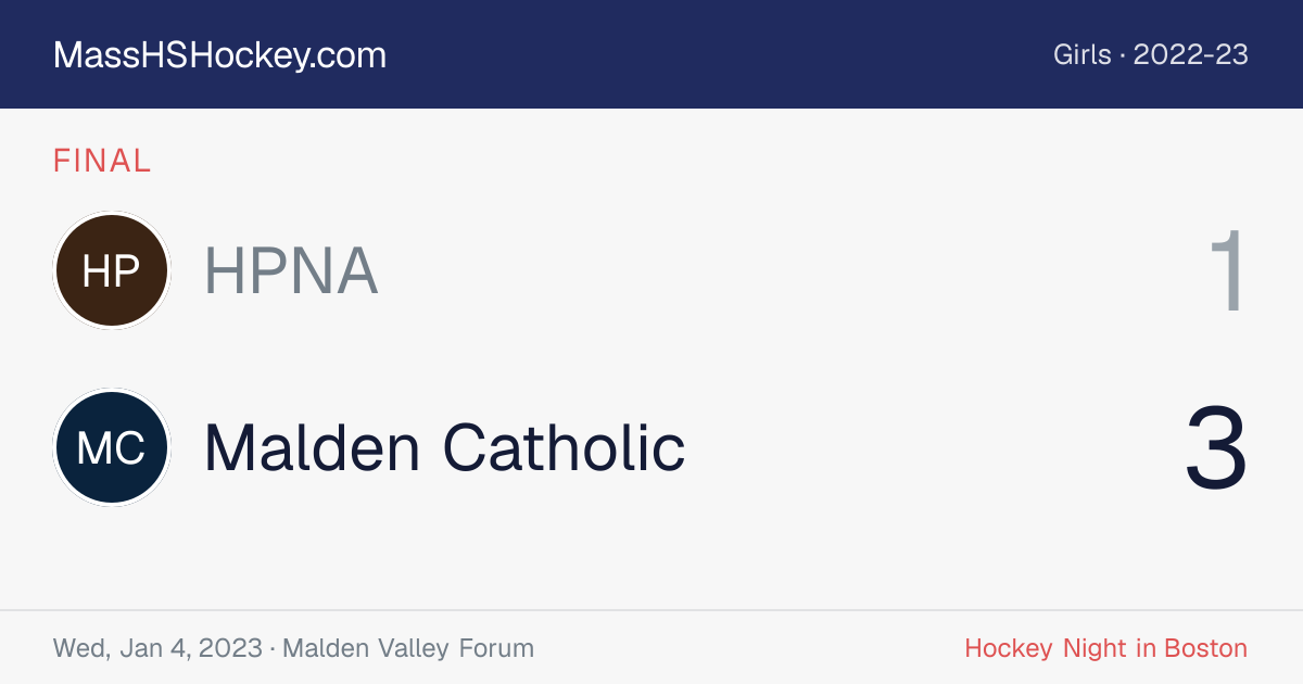 HPNA at Malden Catholic score card