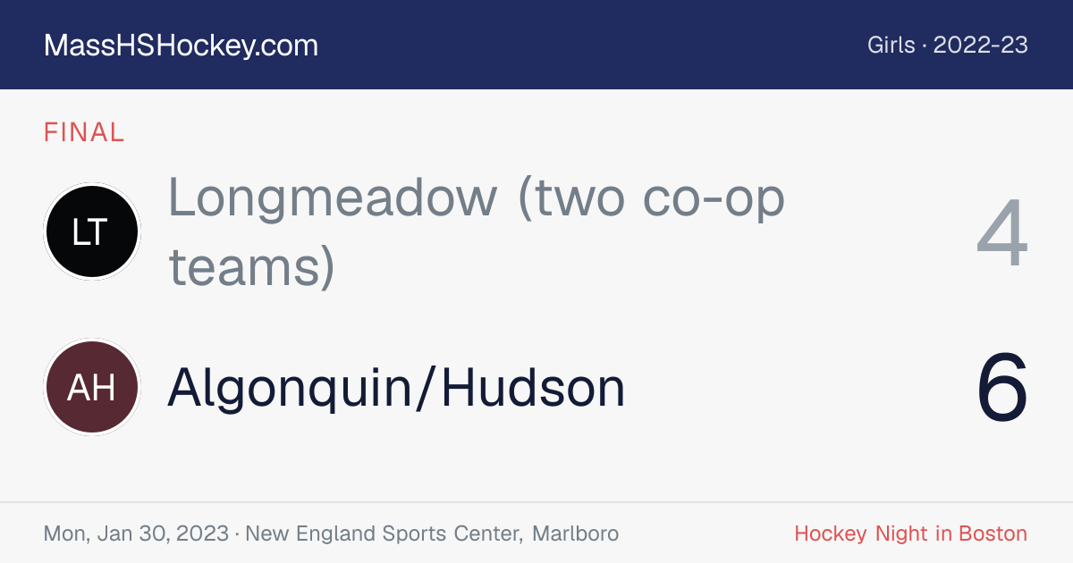 Longmeadow (two co-op teams) at Algonquin/Hudson score card