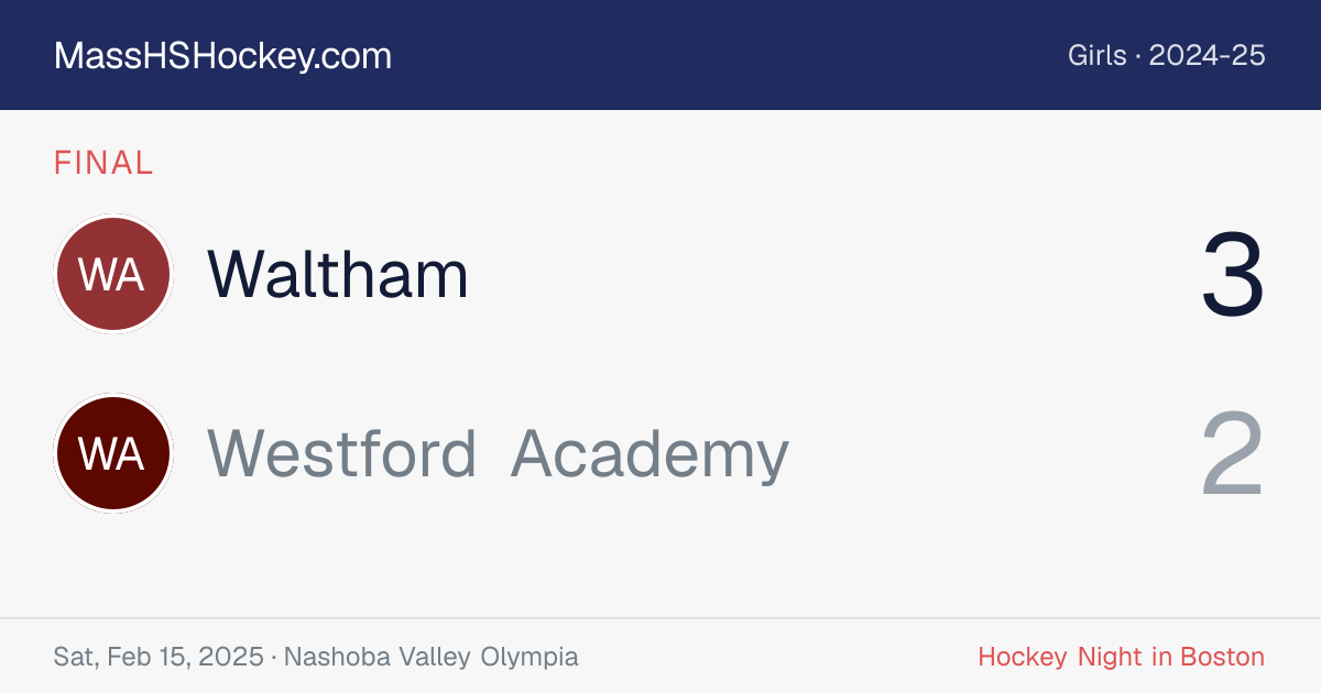 Waltham at Westford Academy score card