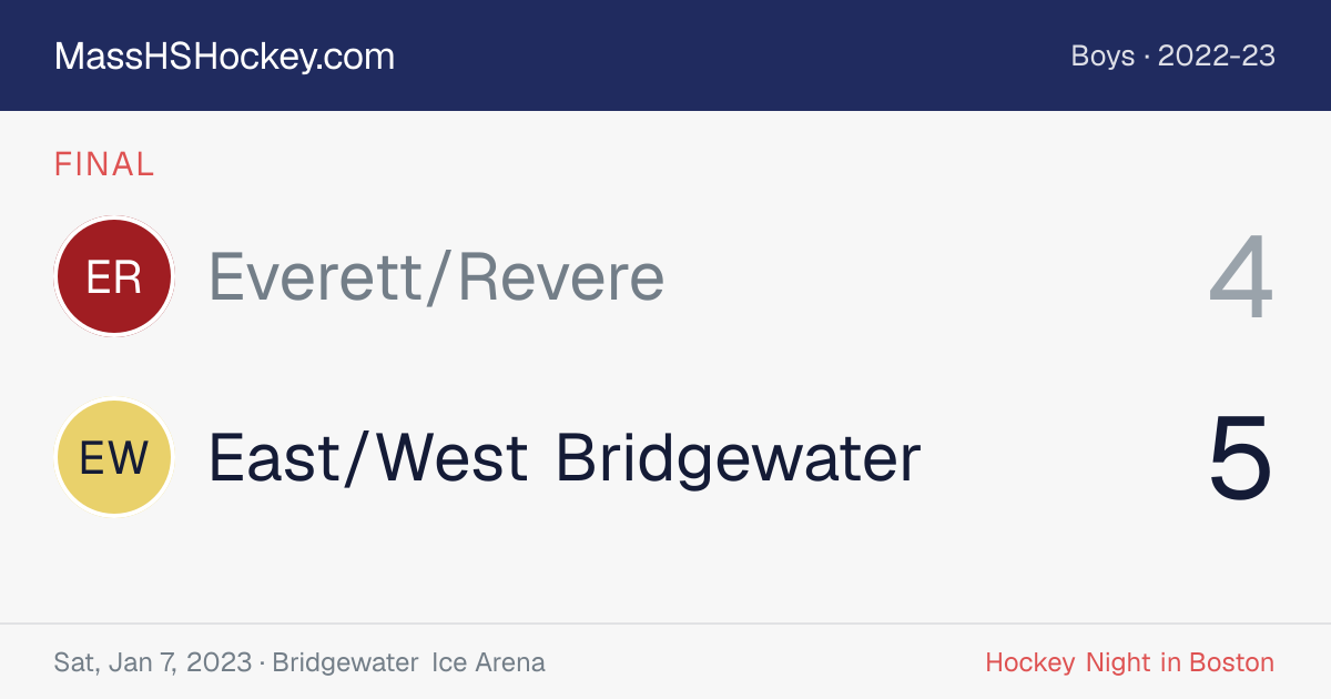 Everett/Revere at East/West Bridgewater score card