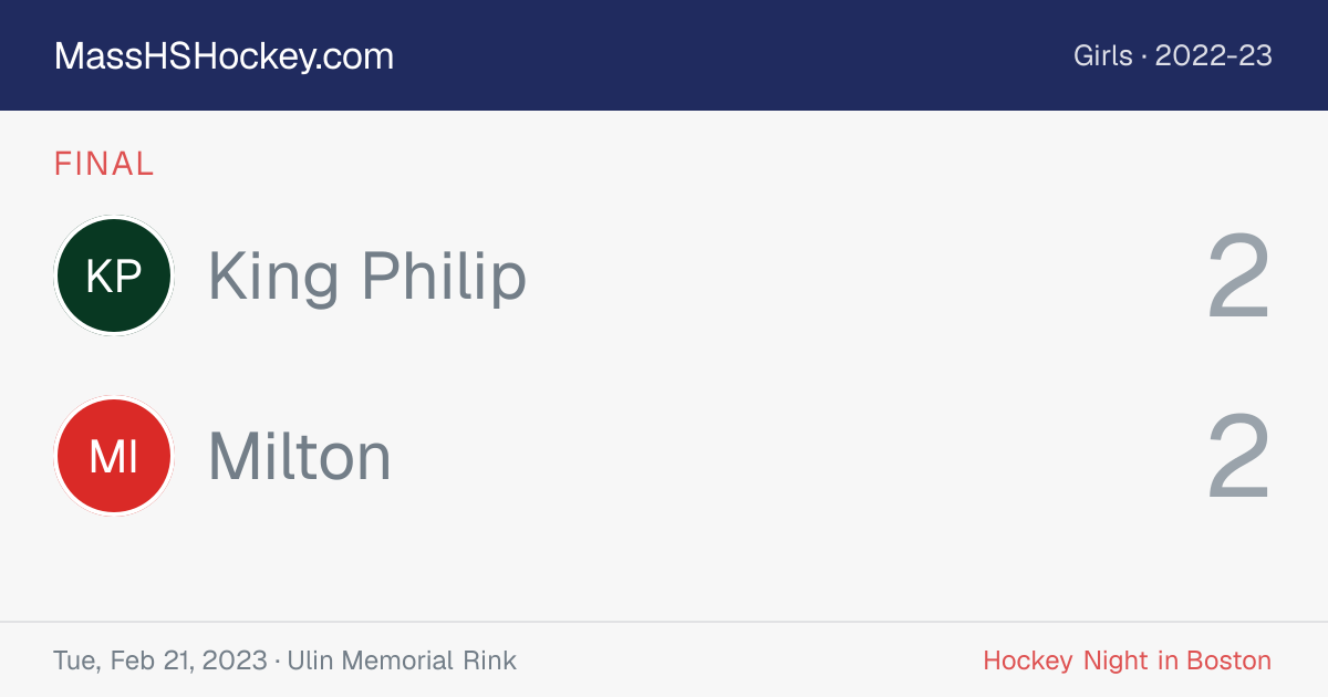 King Philip at Milton score card