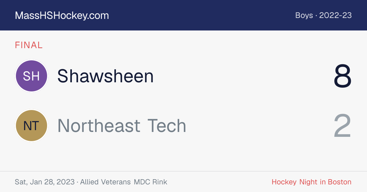 Shawsheen at Northeast Tech score card