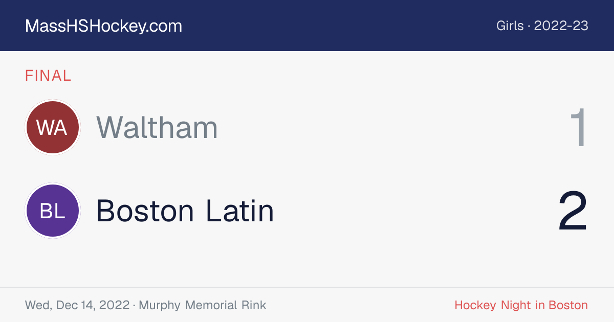 Waltham at Boston Latin score card