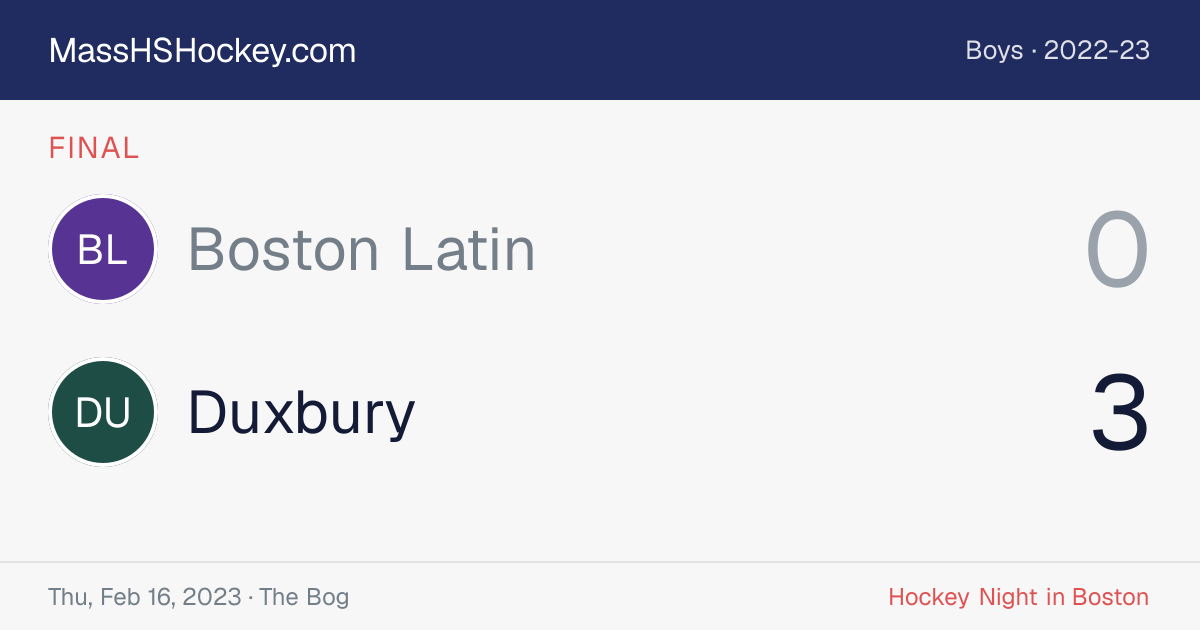 Boston Latin at Duxbury score card