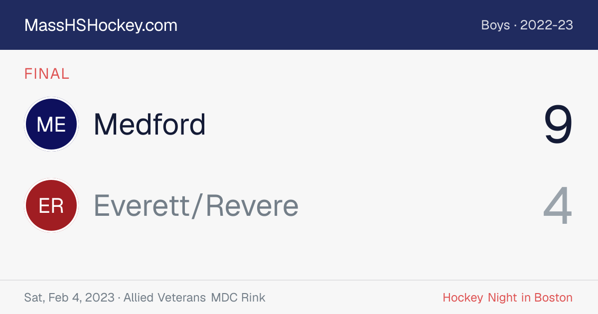 Medford at Everett/Revere score card