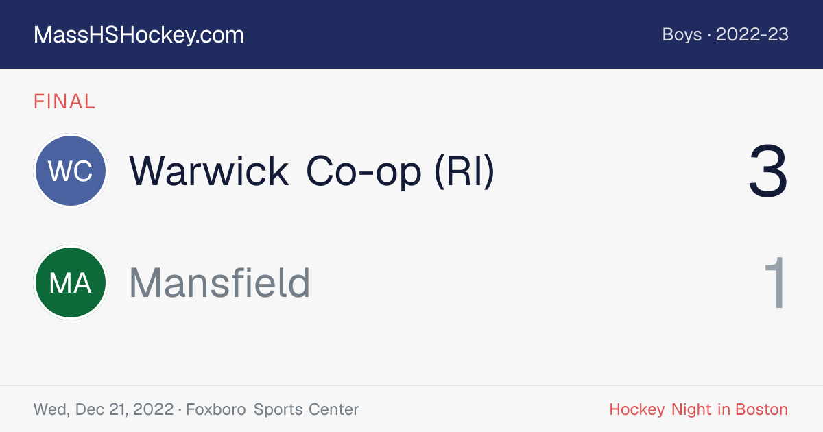 Warwick Co-op (RI) at Mansfield score card