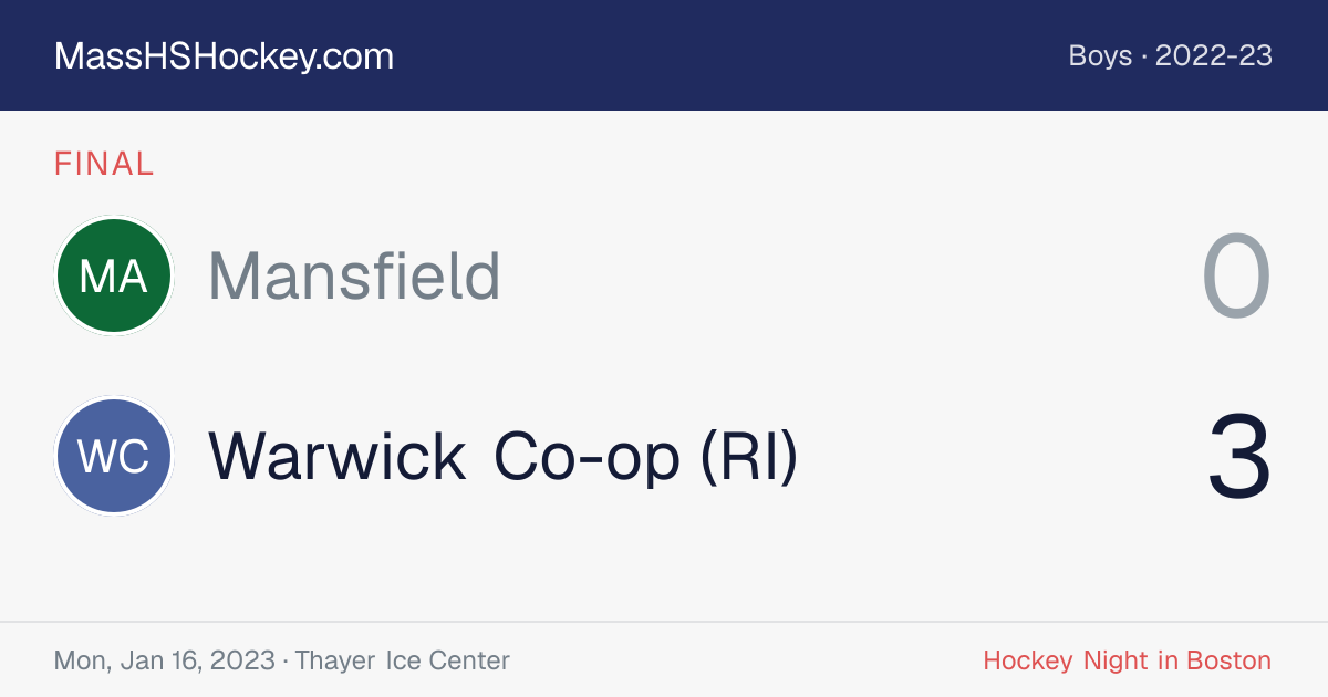 Mansfield at Warwick Co-op (RI) score card