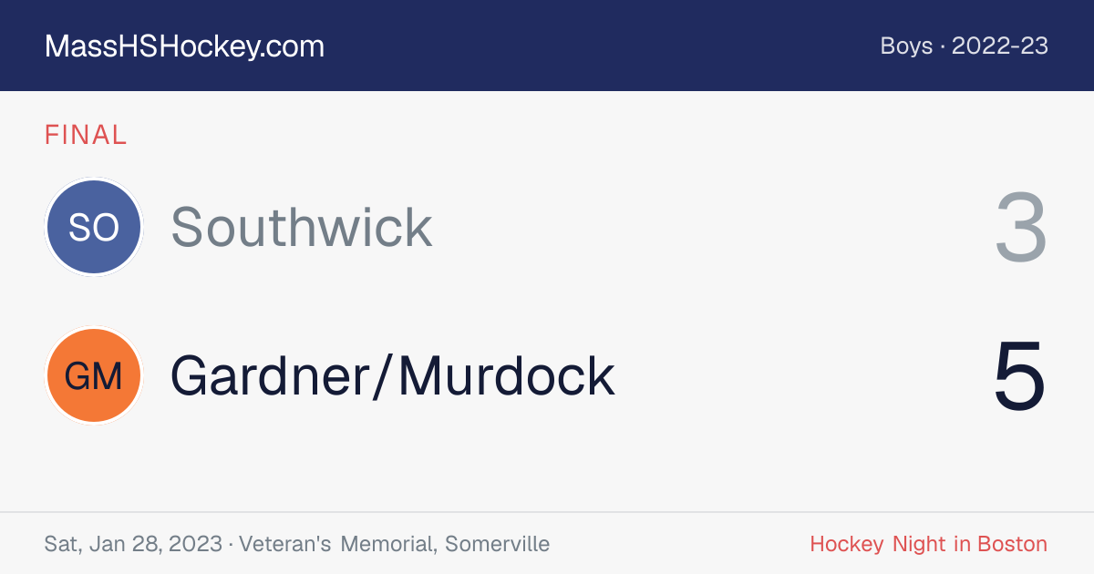 Southwick at Gardner/Murdock score card