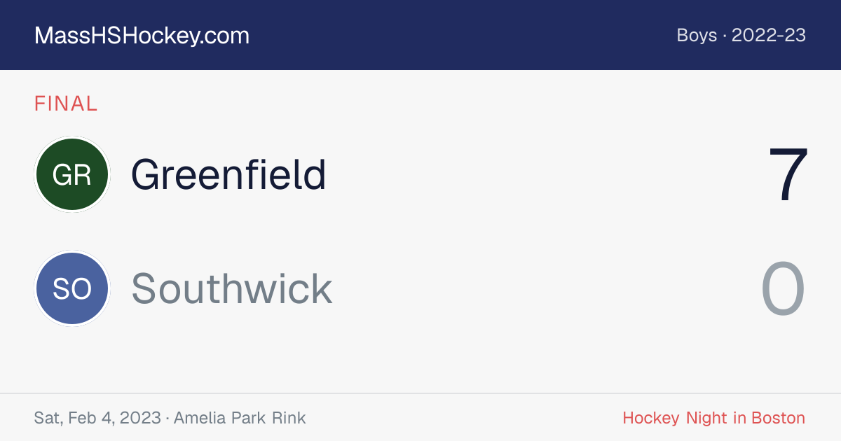 Greenfield at Southwick score card