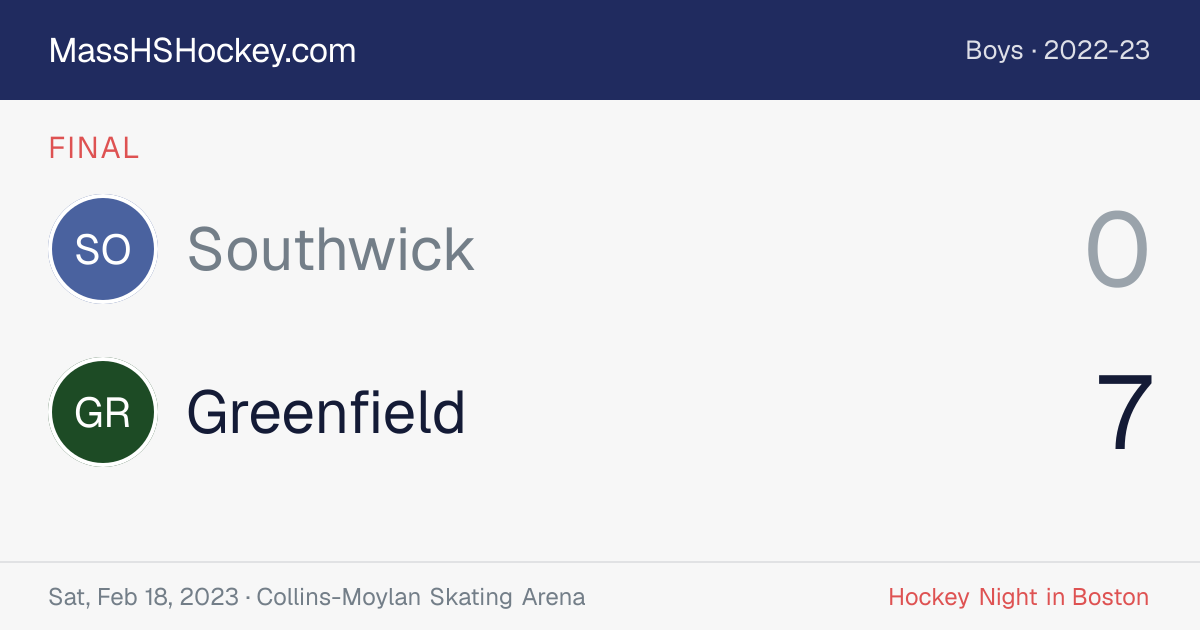 Southwick at Greenfield score card