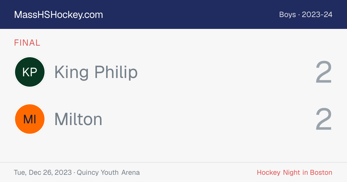 King Philip at Milton score card