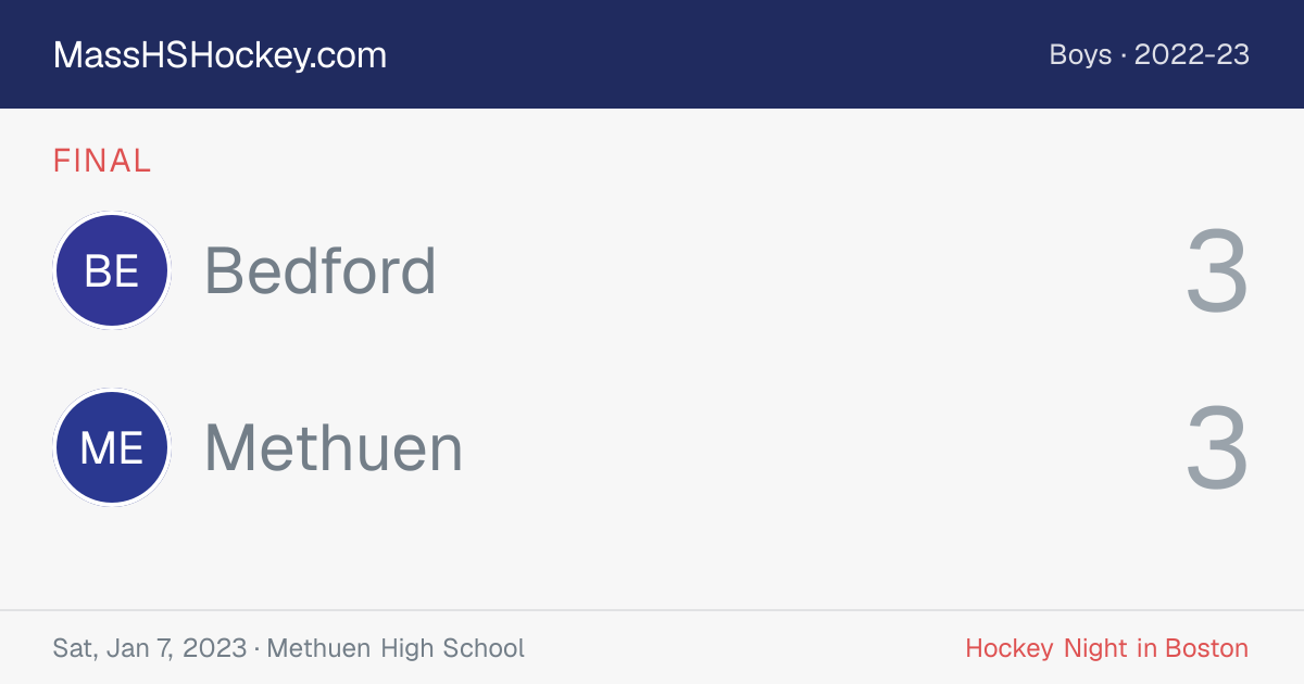 Bedford at Methuen score card