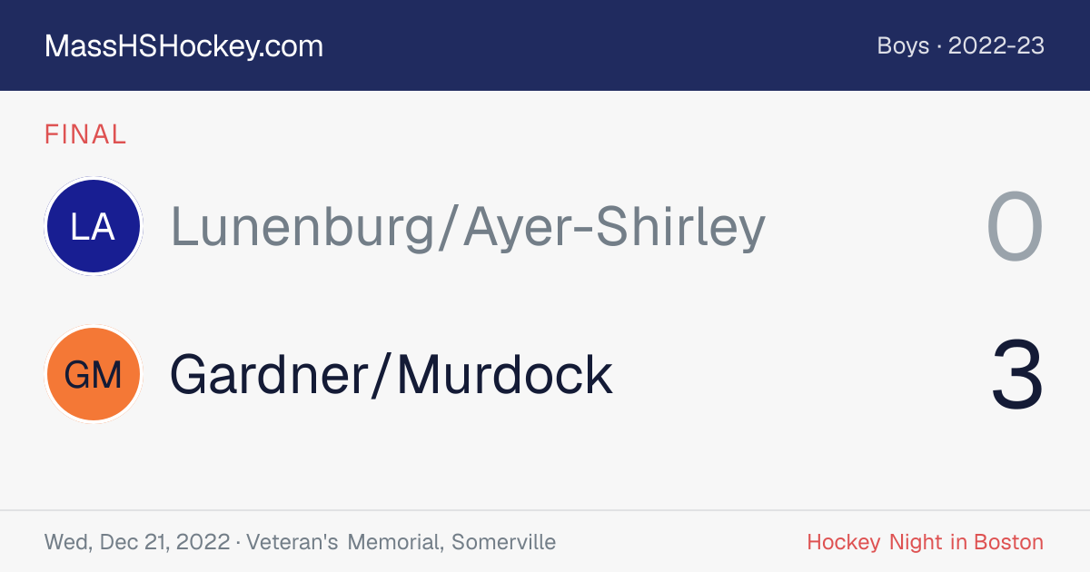 Lunenburg/Ayer-Shirley at Gardner/Murdock score card