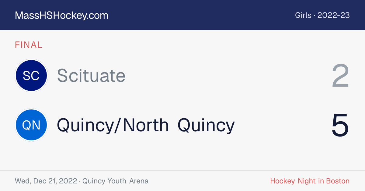 Scituate at Quincy/North Quincy score card