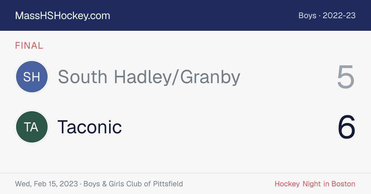 South Hadley/Granby at Taconic score card