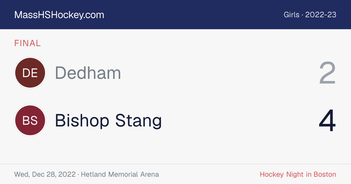 Dedham at Bishop Stang score card