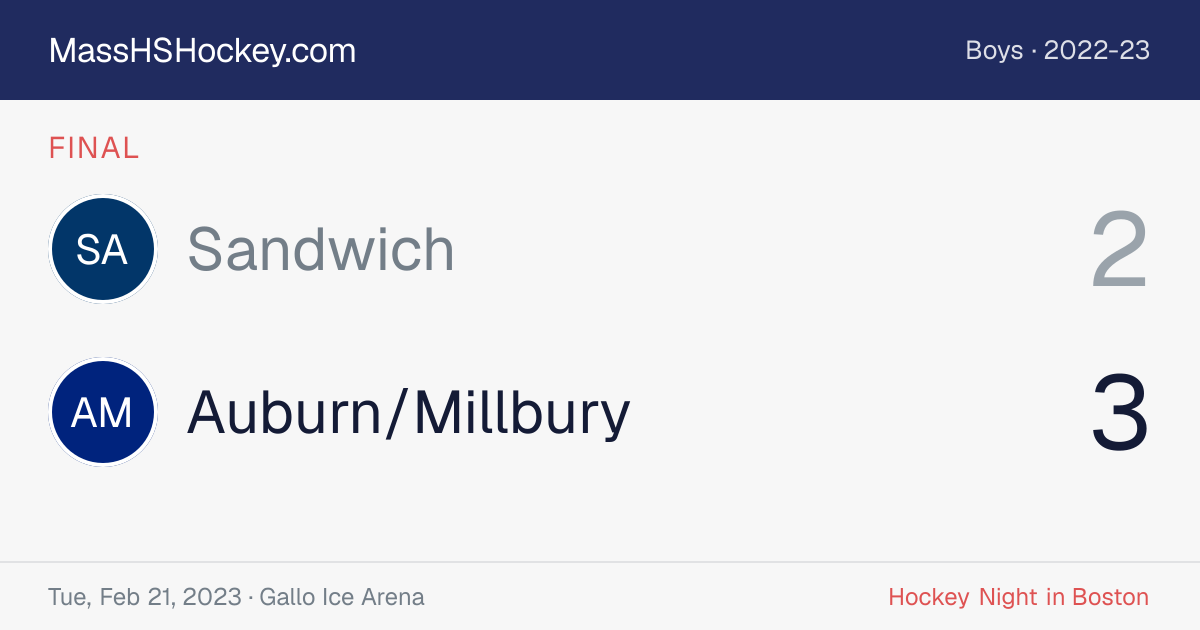 Sandwich at Auburn/Millbury score card