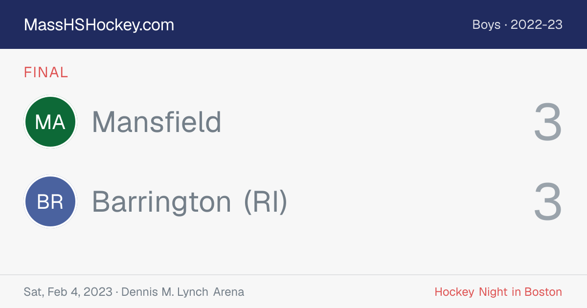 Mansfield at Barrington (RI) score card