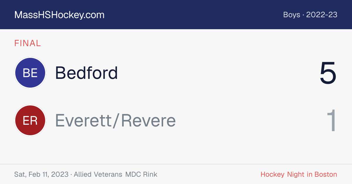 Bedford at Everett/Revere score card