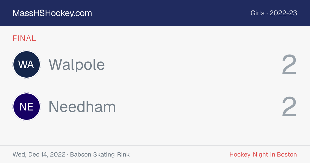 Walpole at Needham score card