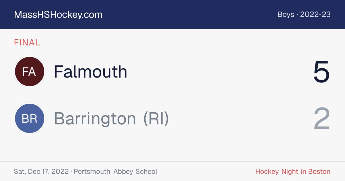 Falmouth at Barrington (RI) score card