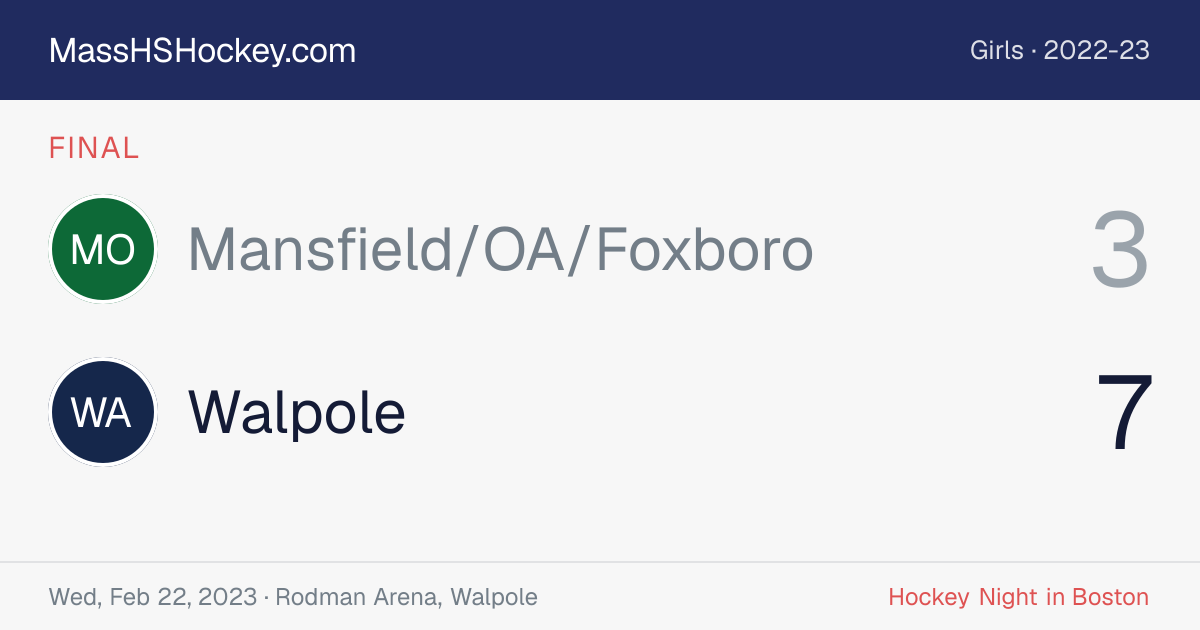 Mansfield/OA/Foxboro at Walpole score card