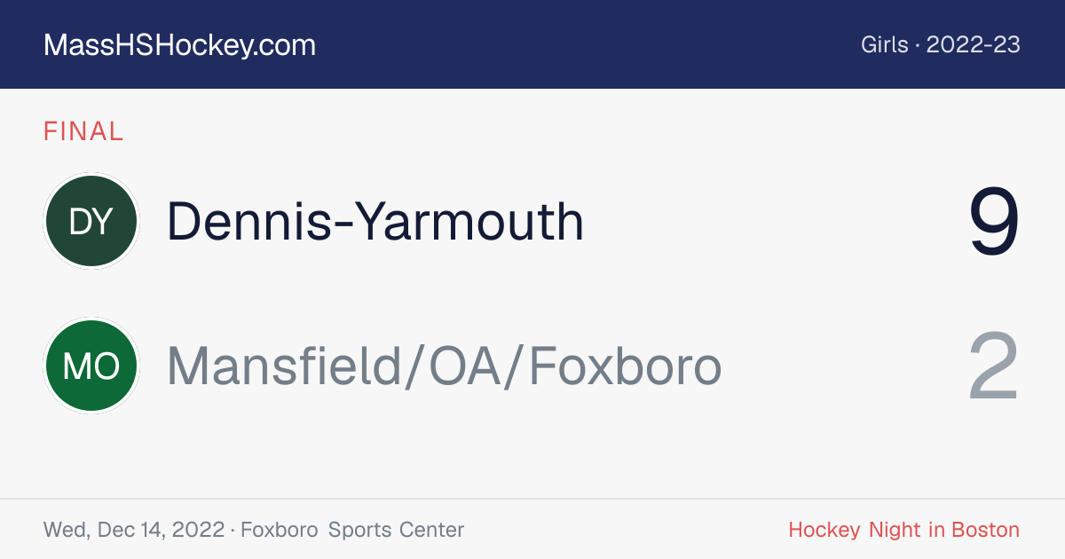 Dennis-Yarmouth at Mansfield/OA/Foxboro score card