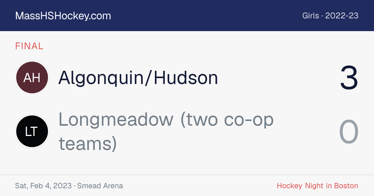 Algonquin/Hudson at Longmeadow (two co-op teams) score card