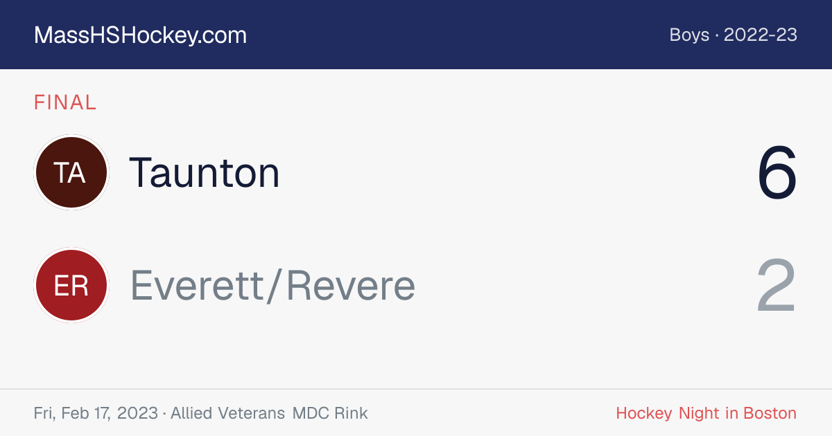 Taunton at Everett/Revere score card