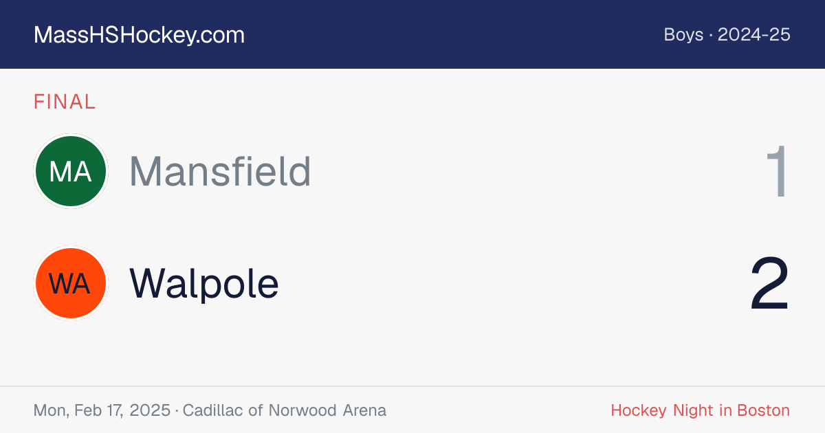 Mansfield at Walpole score card