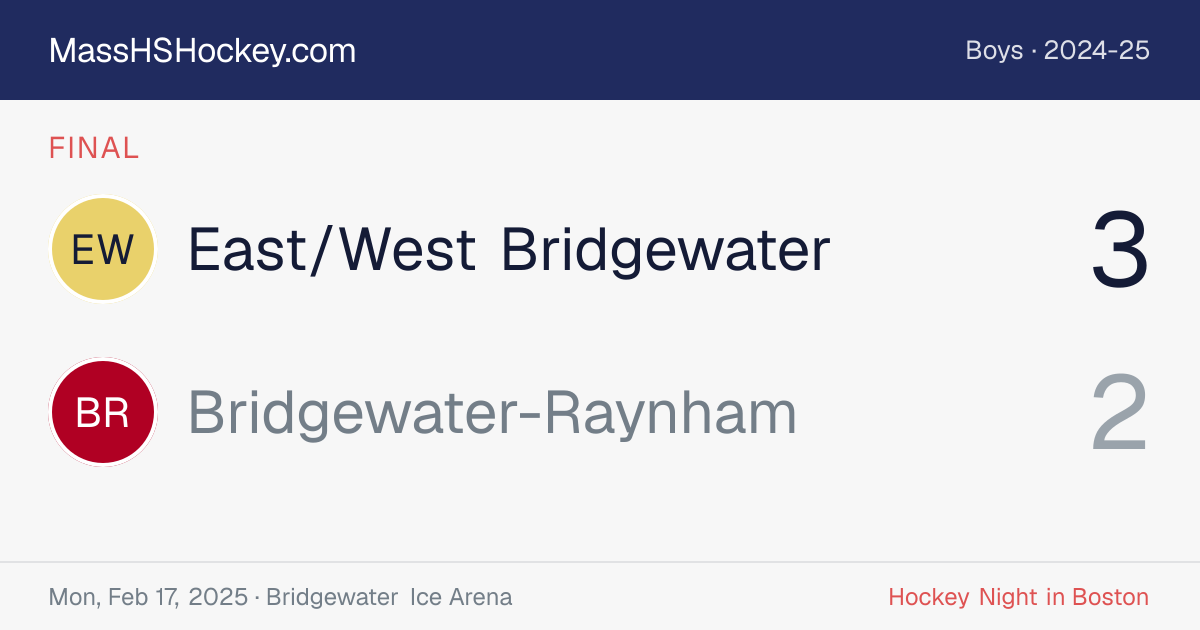 East/West Bridgewater at Bridgewater-Raynham score card