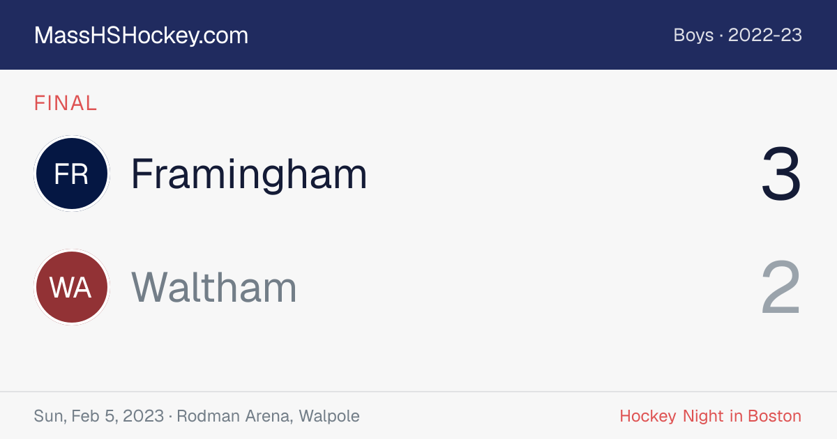 Framingham at Waltham score card