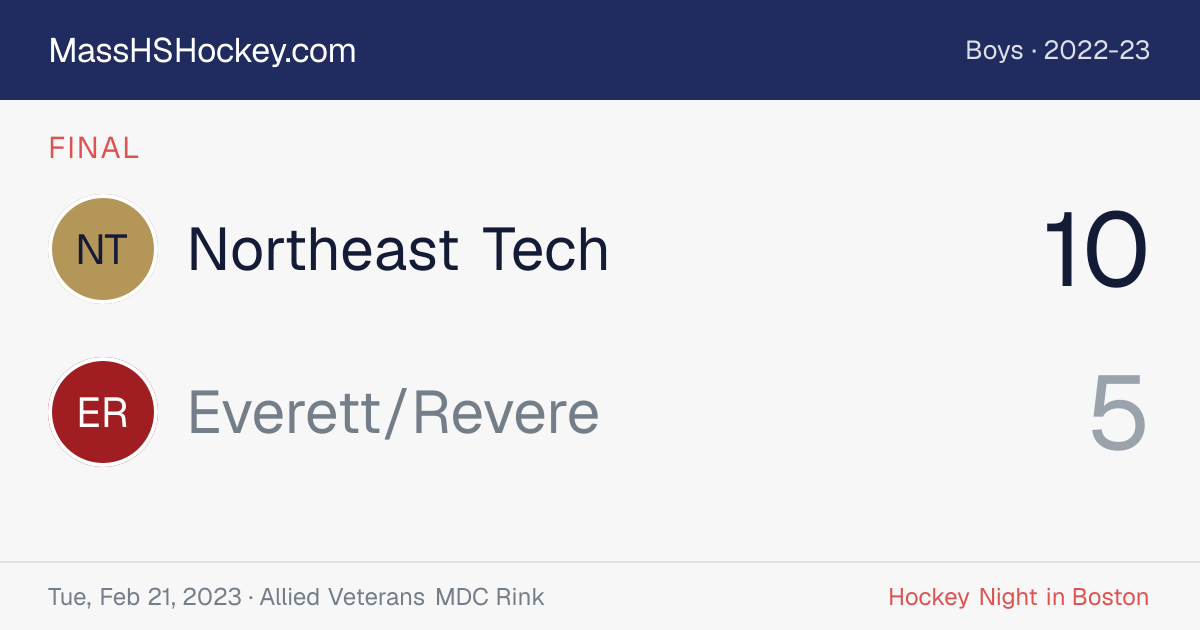 Northeast Tech at Everett/Revere score card