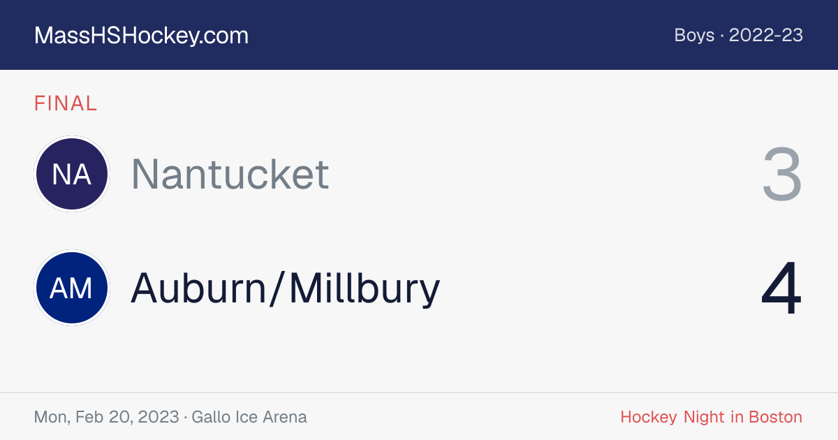 Nantucket at Auburn/Millbury score card