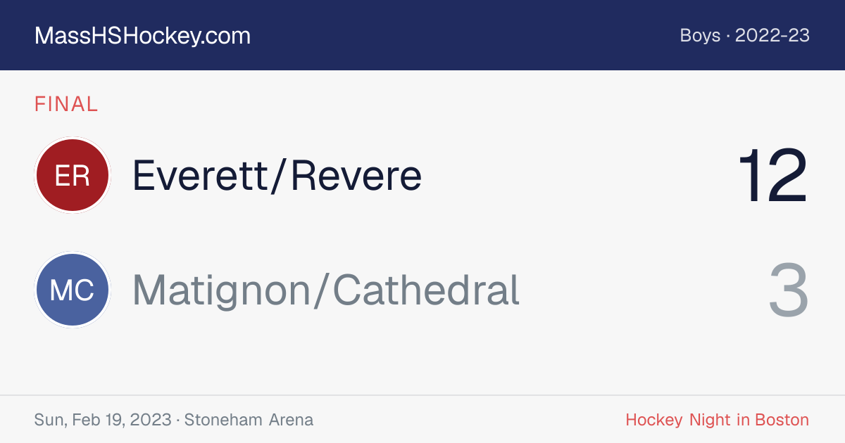 Everett/Revere at Matignon/Cathedral score card