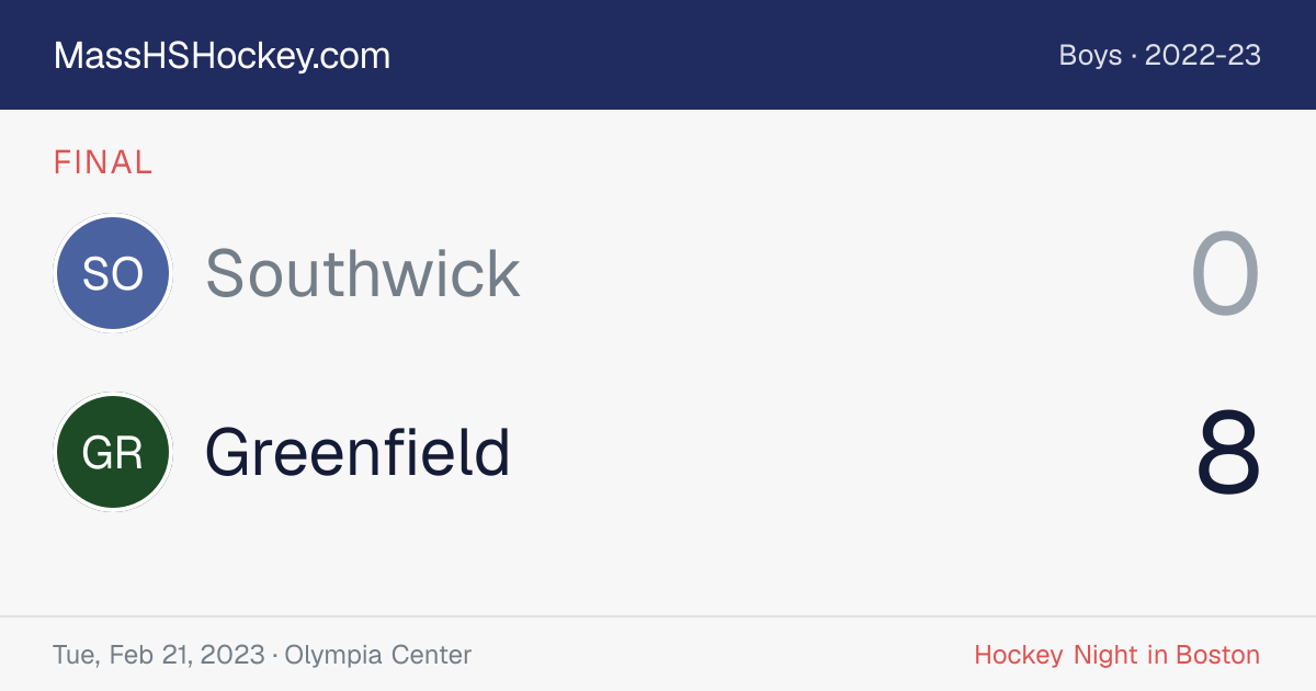 Southwick at Greenfield score card