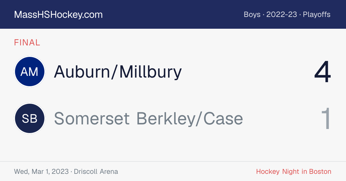 Auburn/Millbury at Somerset Berkley/Case score card