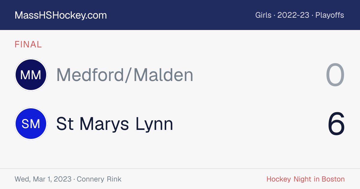 Medford/Malden at St Marys Lynn score card